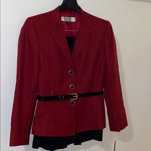 Tahari belted red and black skirt suit set